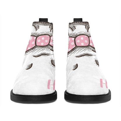 Cute Pug With Glasses Print Flat Ankle Boots