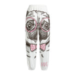 Cute Pug With Glasses Print Fleece Lined Knit Pants