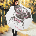 Cute Pug With Glasses Print Foldable Umbrella