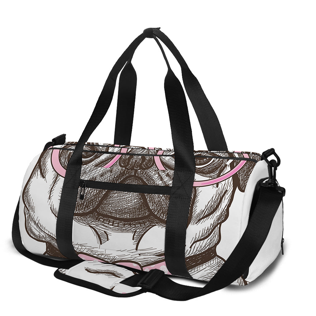 Cute Pug With Glasses Print Gym Bag