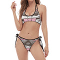 Cute Pug With Glasses Print Halter Scoop Tie Side Bikini