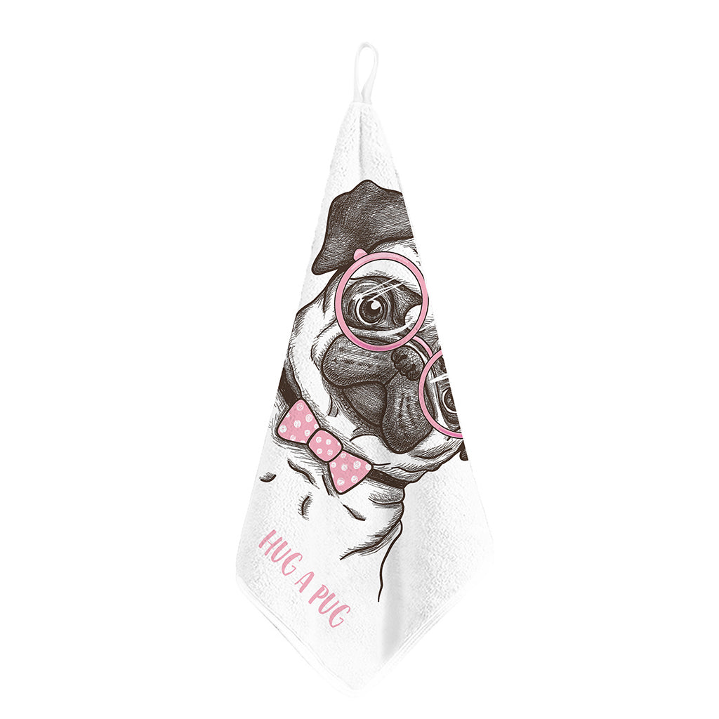 Cute Pug With Glasses Print Hand Towel