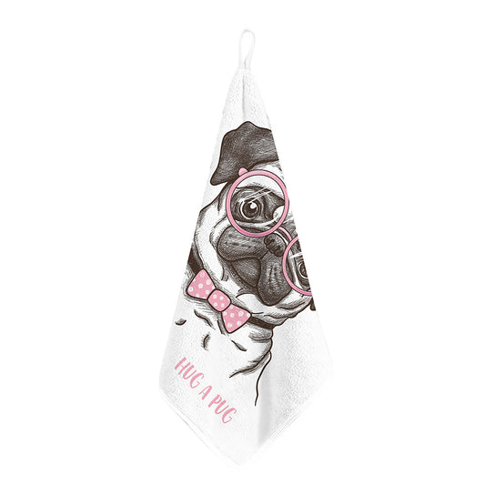 Cute Pug With Glasses Print Hand Towel