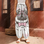 Cute Pug With Glasses Print Harem Pants