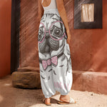 Cute Pug With Glasses Print Harem Pants