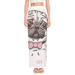 Cute Pug With Glasses Print High Slit Maxi Skirt