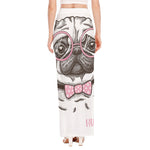 Cute Pug With Glasses Print High Slit Maxi Skirt