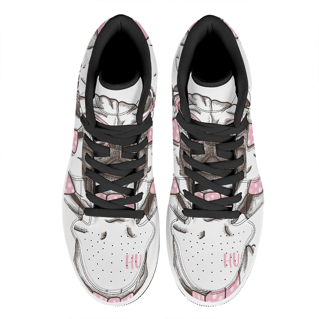 Cute Pug With Glasses Print High Top Leather Sneakers