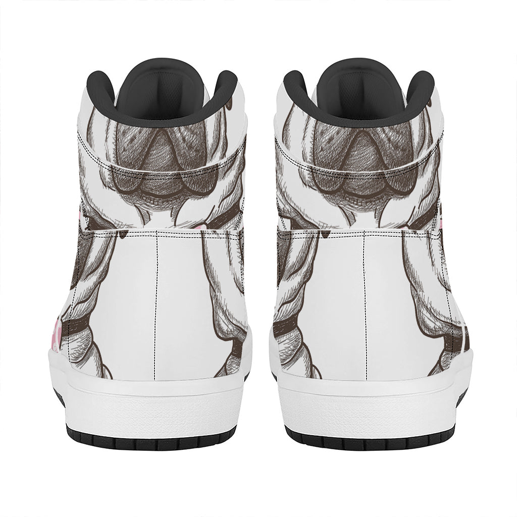 Cute Pug With Glasses Print High Top Leather Sneakers