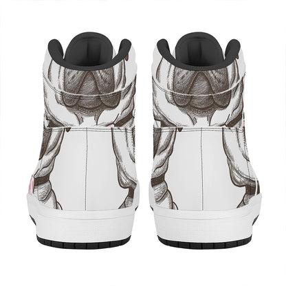 Cute Pug With Glasses Print High Top Leather Sneakers