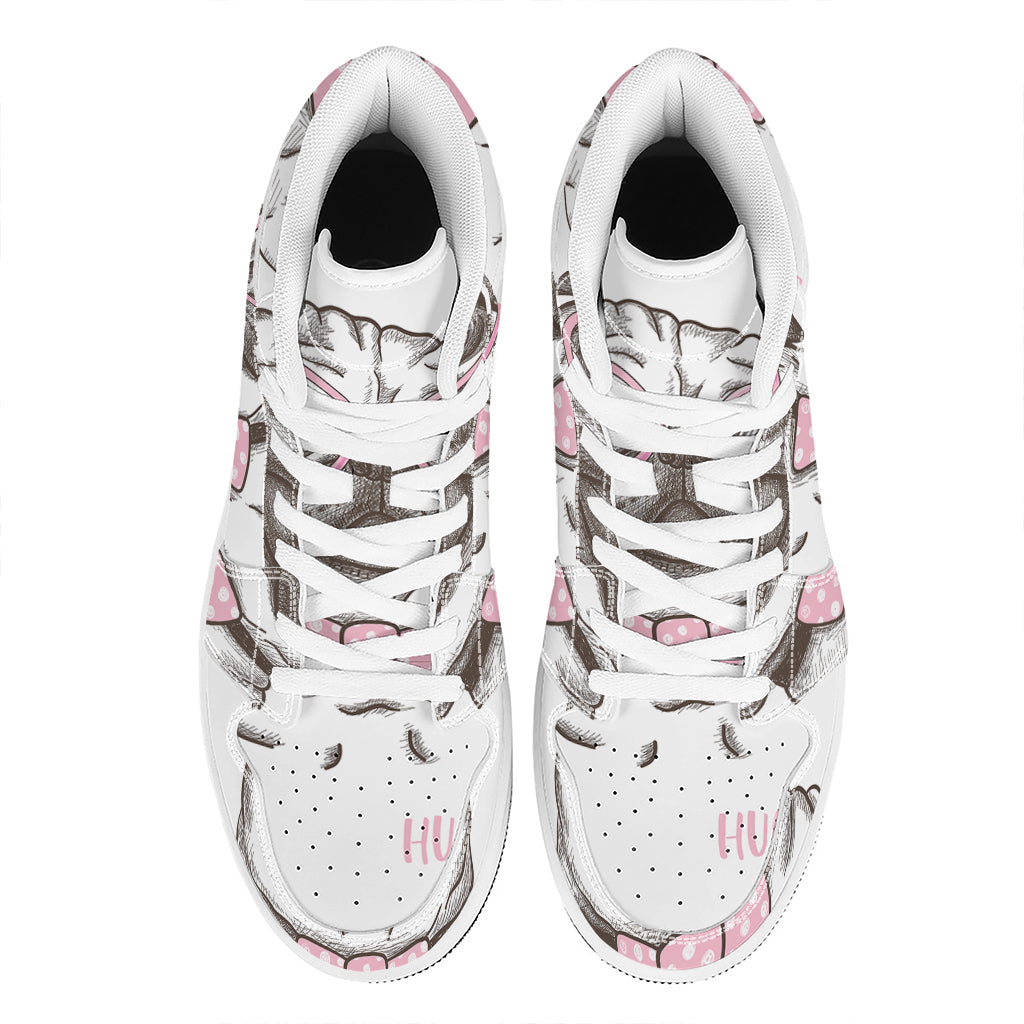Cute Pug With Glasses Print High Top Leather Sneakers