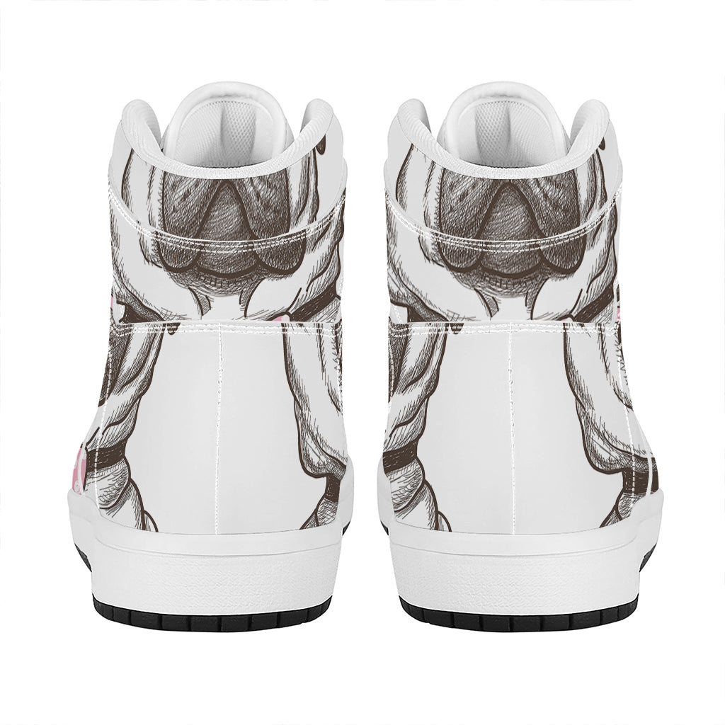 Cute Pug With Glasses Print High Top Leather Sneakers