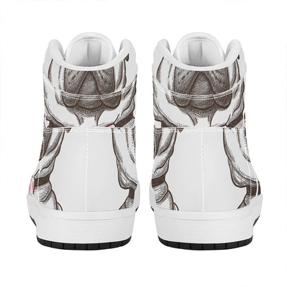 Cute Pug With Glasses Print High Top Leather Sneakers