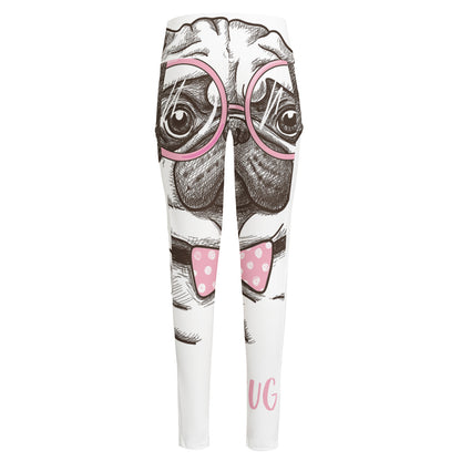 Cute Pug With Glasses Print High-Waisted Pocket Leggings