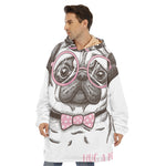 Cute Pug With Glasses Print Hoodie Blanket
