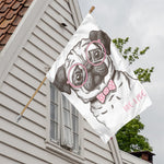 Cute Pug With Glasses Print House Flag
