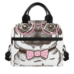 Cute Pug With Glasses Print Insulated Lunch Bag
