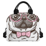 Cute Pug With Glasses Print Insulated Lunch Bag