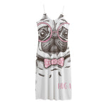 Cute Pug With Glasses Print Jersey Midi Cami Dress