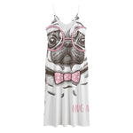 Cute Pug With Glasses Print Jersey Midi Cami Dress