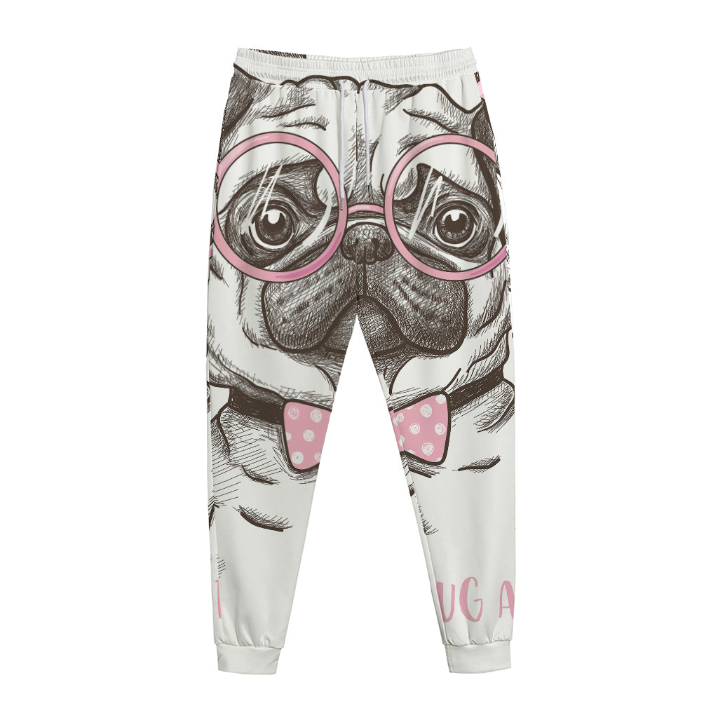 Cute Pug With Glasses Print Jogger Pants