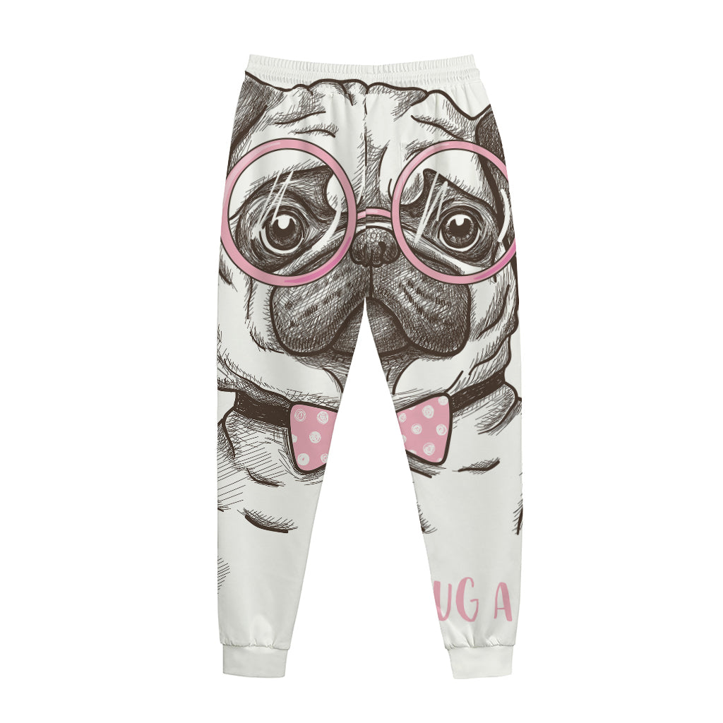 Cute Pug With Glasses Print Jogger Pants