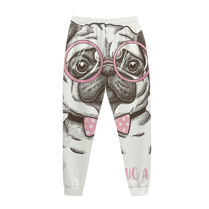 Cute Pug With Glasses Print Jogger Pants