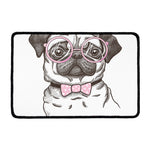 Cute Pug With Glasses Print Kitchen Mat