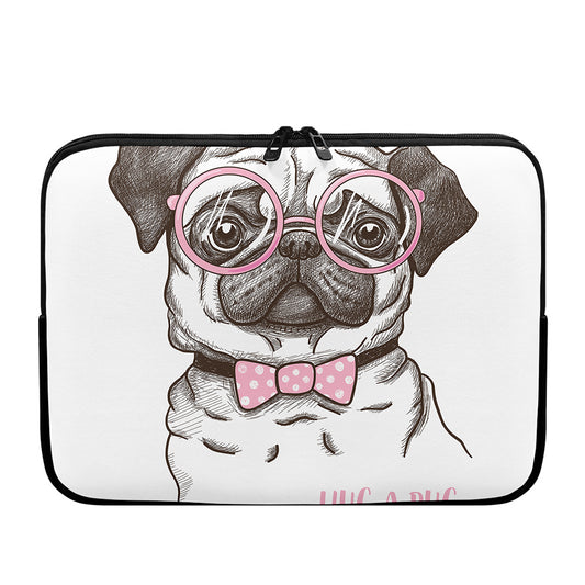 Cute Pug With Glasses Print Laptop Sleeve