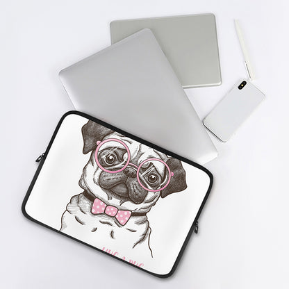 Cute Pug With Glasses Print Laptop Sleeve