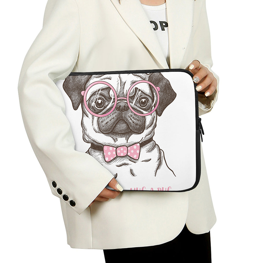 Cute Pug With Glasses Print Laptop Sleeve