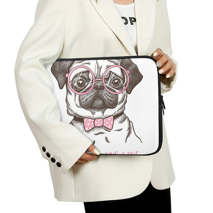 Cute Pug With Glasses Print Laptop Sleeve