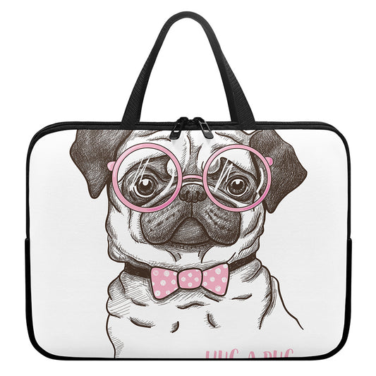 Cute Pug With Glasses Print Laptop Sleeve With Handle