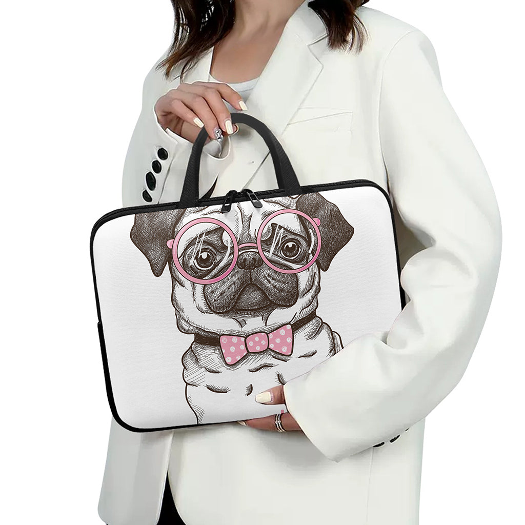 Cute Pug With Glasses Print Laptop Sleeve With Handle
