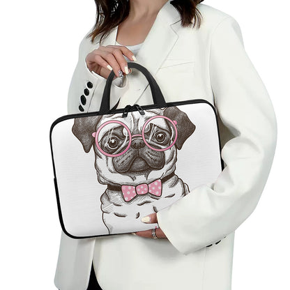 Cute Pug With Glasses Print Laptop Sleeve With Handle