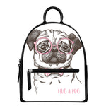 Cute Pug With Glasses Print Leather Backpack