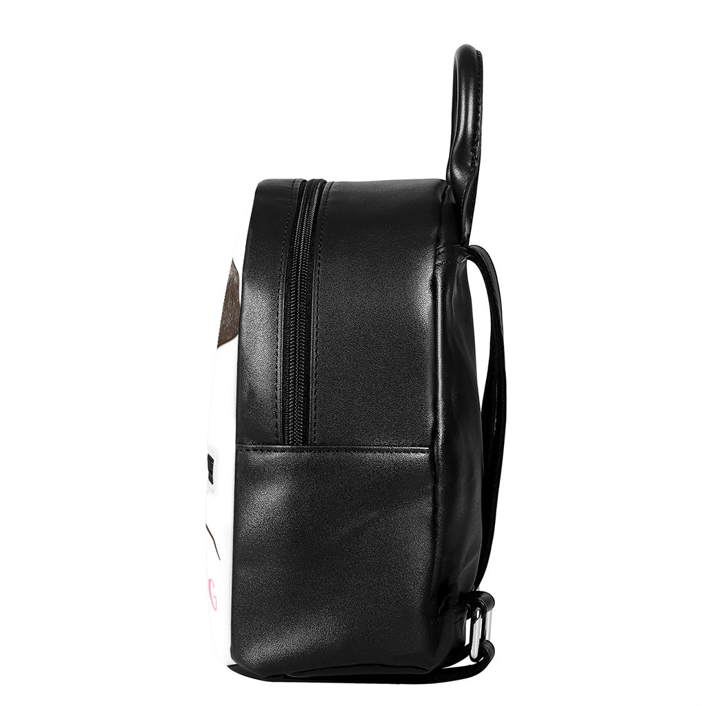 Cute Pug With Glasses Print Leather Backpack