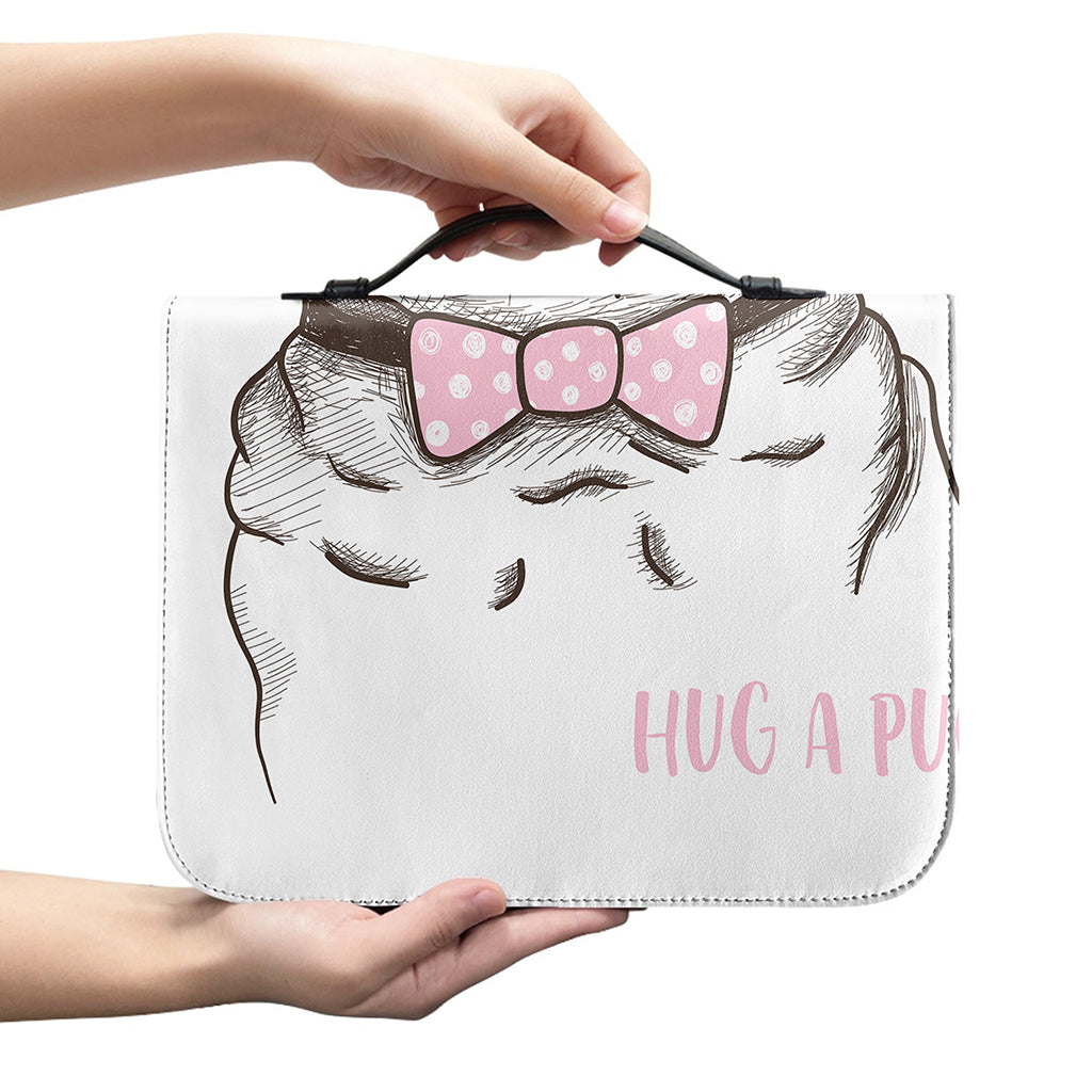 Cute Pug With Glasses Print Leather Bible Cover