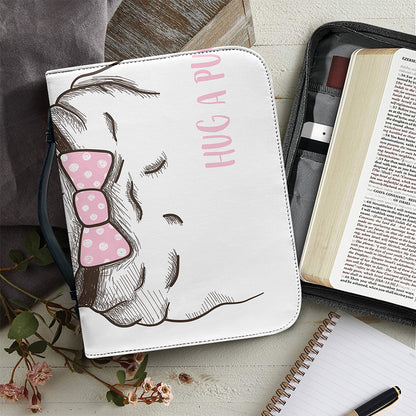 Cute Pug With Glasses Print Leather Bible Cover
