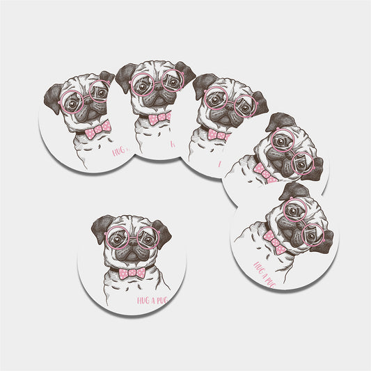 Cute Pug With Glasses Print Leather Coaster Set