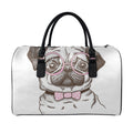 Cute Pug With Glasses Print Leather Duffel Bag