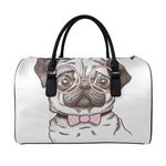 Cute Pug With Glasses Print Leather Duffle Bag