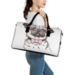 Cute Pug With Glasses Print Leather Duffle Bag