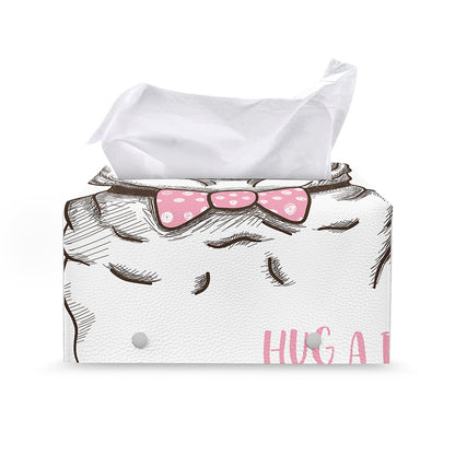 Cute Pug With Glasses Print Leather Tissue Box Cover