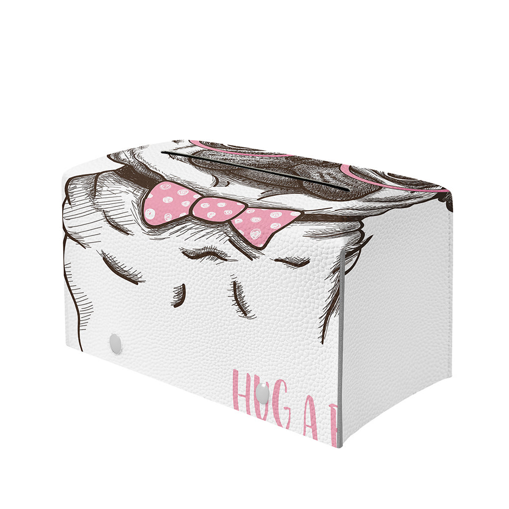 Cute Pug With Glasses Print Leather Tissue Box Cover