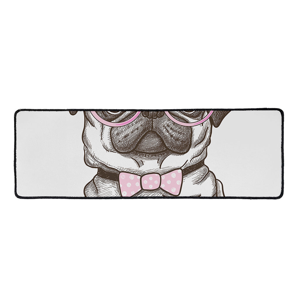 Cute Pug With Glasses Print Long Kitchen Mat