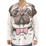 Cute Pug With Glasses Print Long Sleeve Baseball Jersey