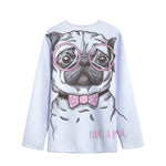 Cute Pug With Glasses Print Long Sleeve Short Coat