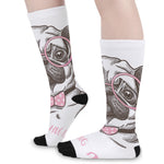 Cute Pug With Glasses Print Long Socks