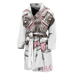 Cute Pug With Glasses Print Men's Bathrobe